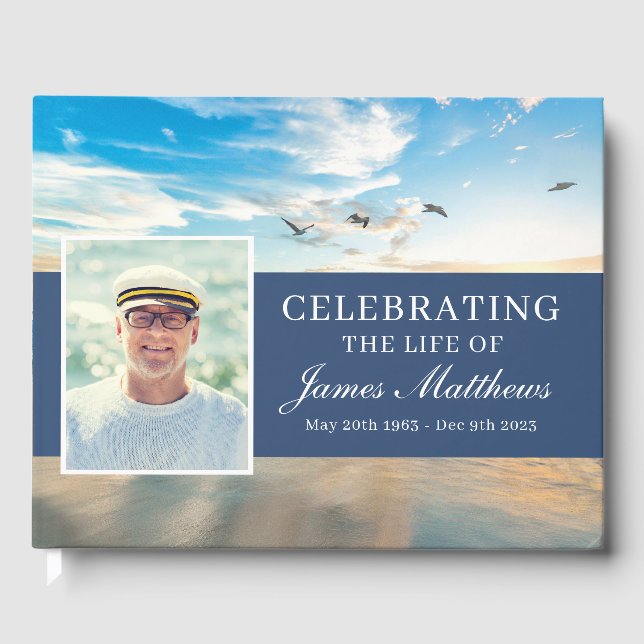 Funeral Guest Book with Beautiful Beach Design (Front)