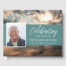 Funeral Guest Book with Mountain Top Photo 