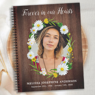 Funeral Guestbook Memorial Rustic Floral Photo Notebook