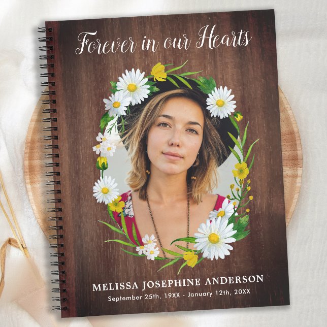 Funeral Guestbook Memorial Rustic Floral Photo Notebook (Creator Uploaded)