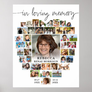 Funeral Heart 40 Photo Collage Script In Memory Poster