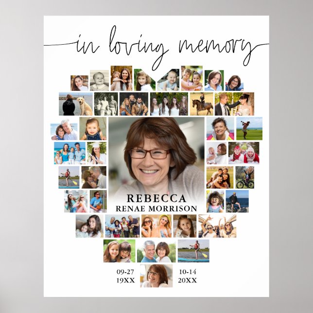Funeral Heart 40 Photo Collage Script In Memory Poster (Front)