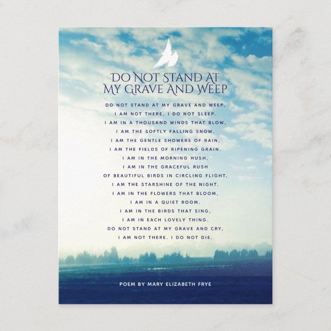 Funeral in loving memory clouds prayer / poem card (Front)