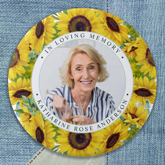Funeral In Loving Memory Sunflower Photo Memorial  7.5 Cm Round Badge (Creator Uploaded)