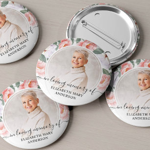 Funeral In Loving Memory Watercolor Floral Photo 6 Cm Round Badge