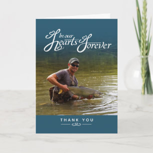 Funeral in our hearts blue teal photo thank you card