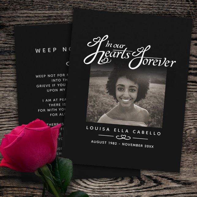 Funeral in our hearts forever black photo poem enclosure card (Creator Uploaded)