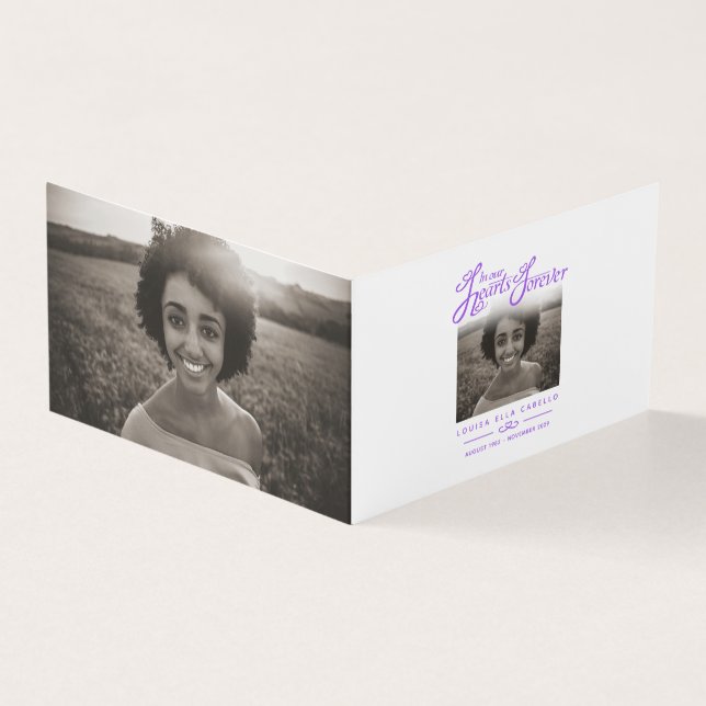 Funeral in our hearts forever purple poem card (Outside)