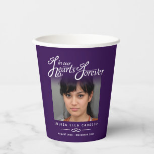 Funeral in our hearts forever purple poem photo paper cups
