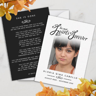 Funeral in our hearts she is gone poem white black card