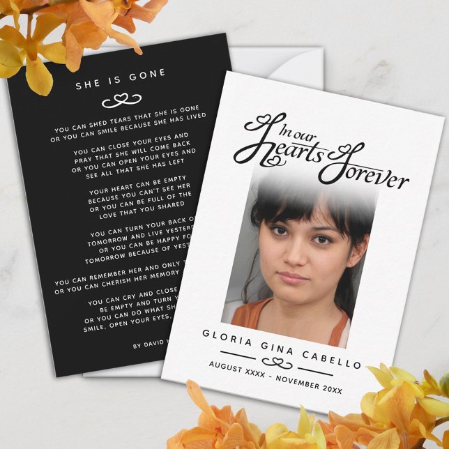 Funeral in our hearts she is gone poem white black card (Creator Uploaded)