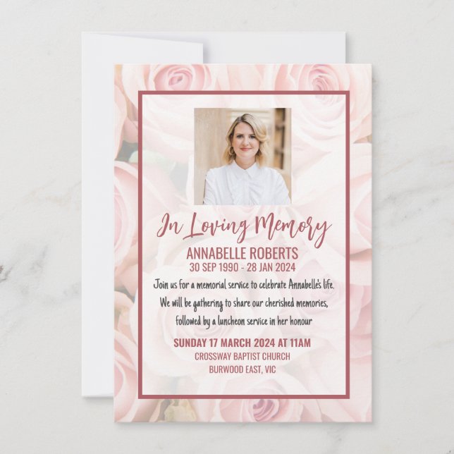 Funeral Invitation - Bouquet of Soft Pink Roses (Front)