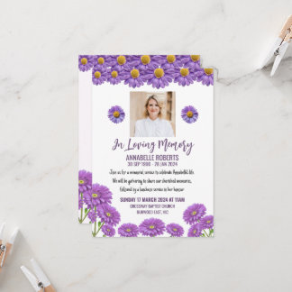 Funeral Invitation with Purple Gerberas