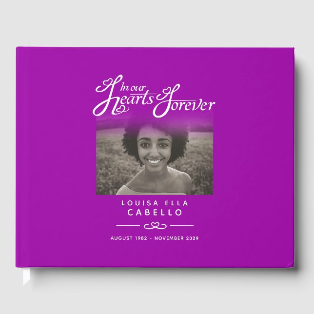 Funeral keepsake guest book in our hearts mauve (Front)