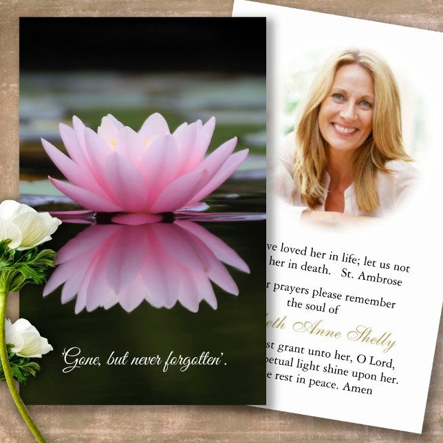 Funeral Lily Pond Memorial Prayer Sympathy Cards (Forever in our hearts, celebration of life, in loving memory of, prayer cards for bereavement)