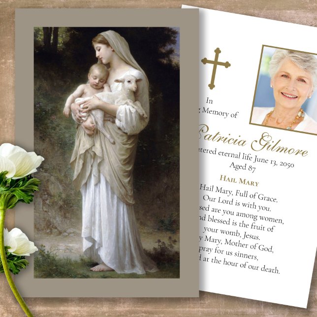 Funeral Loss Blessed Mother Prayer Sympathy Cards (catholic, religious, celebration of life, in loving memory of, prayer cards for bereavement)