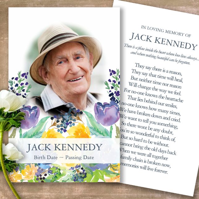 Funeral Loss Floral Photo Prayer Sympathy Cards (Forever in our hearts, celebration of life, in loving memory of, prayer cards for bereavement)