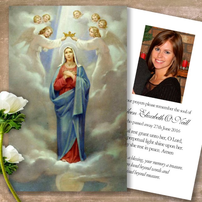 Funeral Loss Glory Mary Prayer Sympathy Cards (catholic, religious, celebration of life, in loving memory of, prayer cards for bereavement)