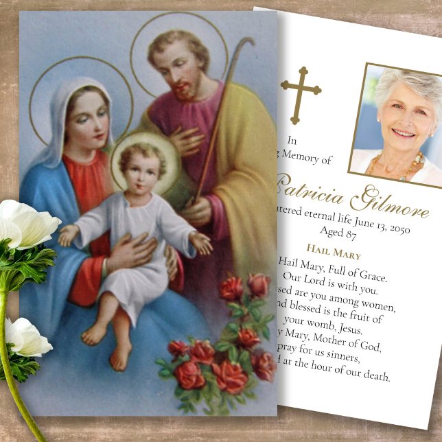 Funeral Loss Holy Family Prayer Sympathy Cards (catholic, religious, celebration of life, in loving memory of, prayer cards for bereavement)