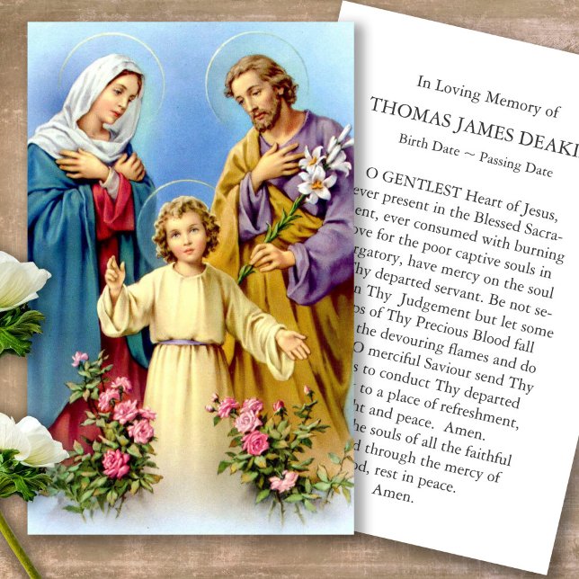 Funeral Loss Holy Family Prayer Sympathy Cards (catholic, religious, celebration of life, in loving memory of, prayer cards for bereavement)