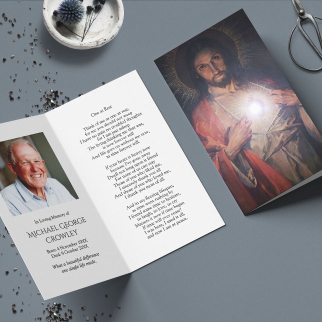 Funeral Loss Jesus Heart Prayer Sympathy Cards (catholic, religious, celebration of life, in loving memory of, prayer cards for bereavement)
