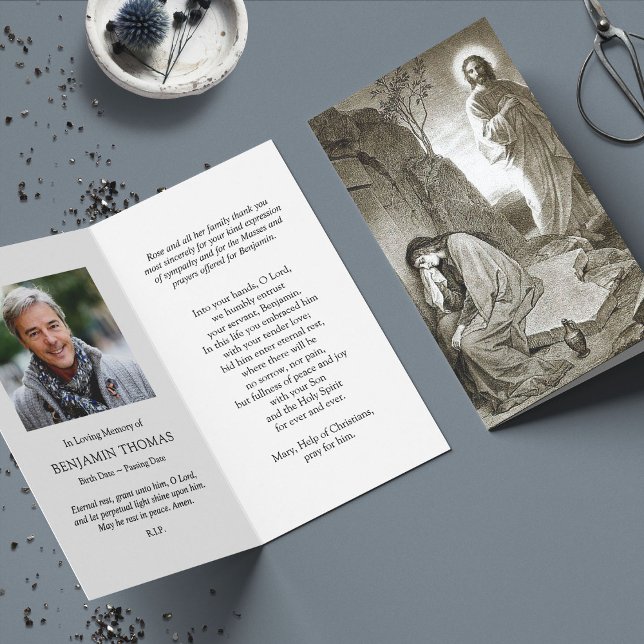 Funeral Loss Jesus & Mary Prayer Sympathy Cards (catholic, religious, celebration of life, in loving memory of, prayer cards for bereavement)