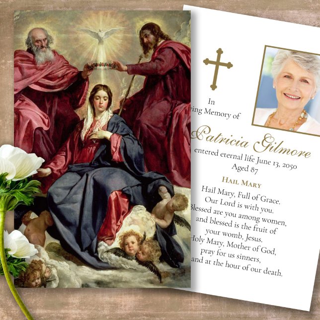Funeral Loss Mary Coronation Prayer Sympathy Cards (catholic, religious, celebration of life, in loving memory of, prayer cards for bereavement)