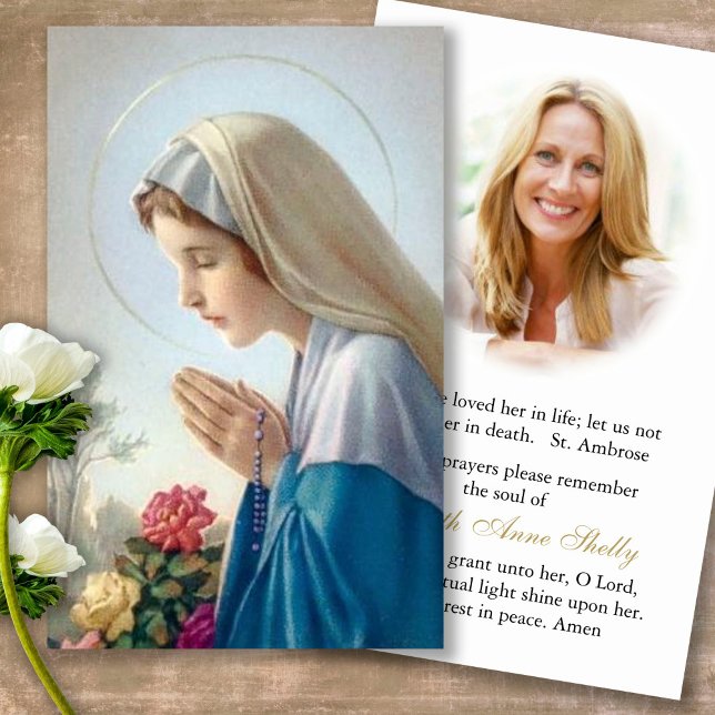 Funeral Loss Mary Praying Prayer Sympathy Cards (catholic, religious, celebration of life, in loving memory of, prayer cards for bereavement)