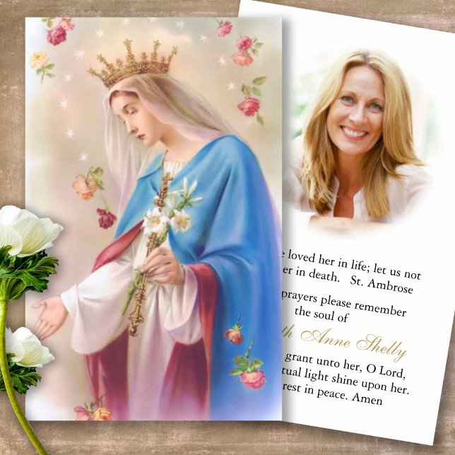 Funeral Loss Mary Rosaries Prayer Sympathy Cards (catholic, religious, celebration of life, in loving memory of, prayer cards for bereavement)