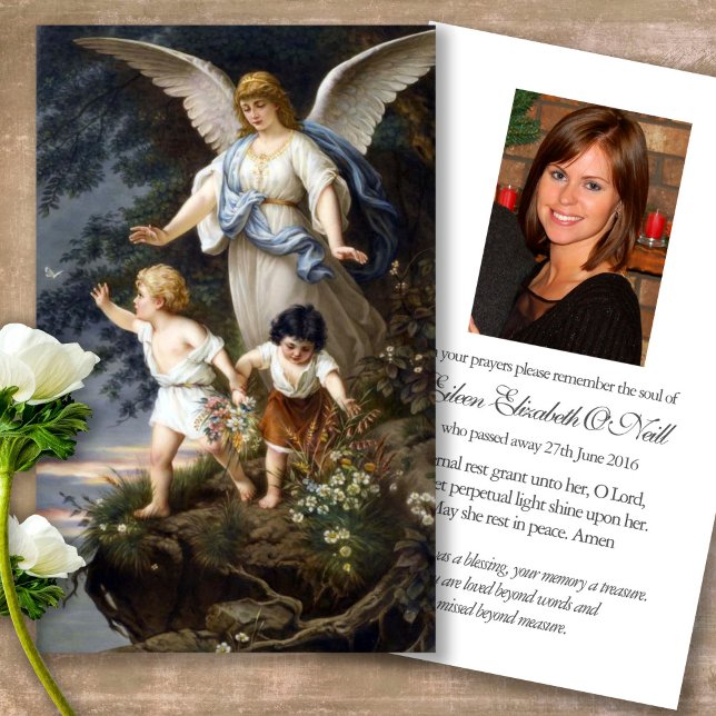 Funeral Loss Memorial Angel Prayer Sympathy Cards (Forever in our hearts, celebration of life, in loving memory of, prayer cards for bereavement)