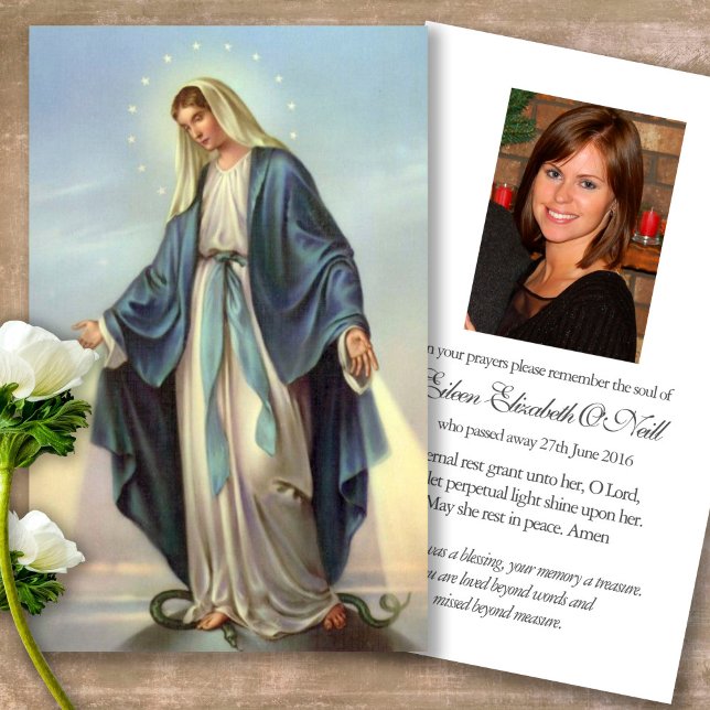 Funeral Loss Our Lady Prayer Sympathy Cards (Forever in our hearts, celebration of life, in loving memory of, prayer cards for bereavement)