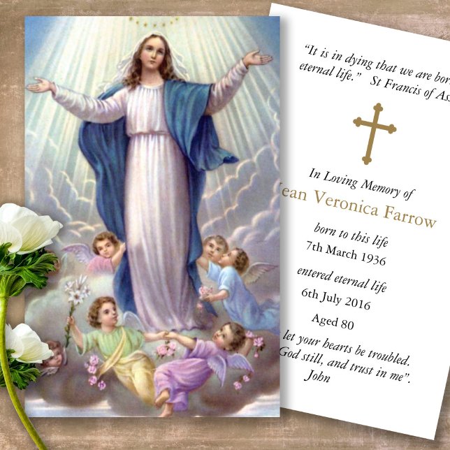 Funeral Loss Our Lady Rosary Prayer Sympathy Cards (catholic, religious, celebration of life, in loving memory of, prayer cards for bereavement)