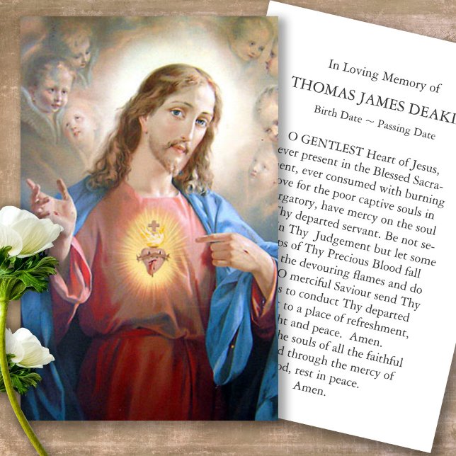 Funeral Loss Sacred Heart Prayer Sympathy Cards (catholic, religious, celebration of life, in loving memory of, prayer cards for bereavement)