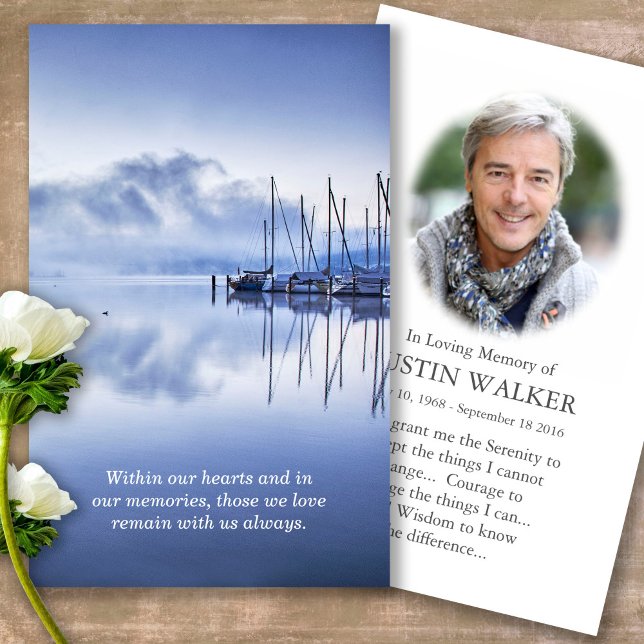 Funeral Loss Serene Waters Prayer Sympathy Cards (Forever in our hearts, celebration of life, in loving memory of, prayer cards for bereavement)