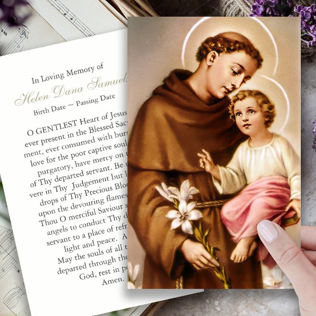 Funeral Loss St Anthony Prayer Sympathy Cards (catholic, religious, celebration of life, in loving memory of, prayer cards for bereavement)