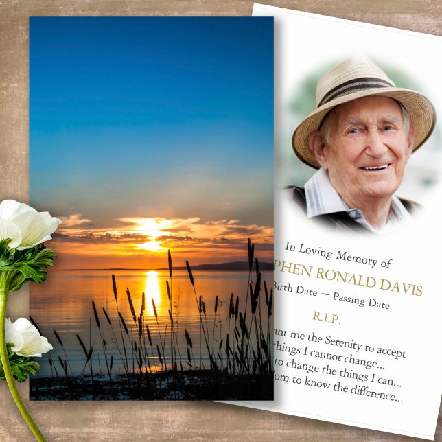 Funeral Loss Sunset Reeds Prayer Sympathy Cards (sunset, sunrise, beach, celebration of life, in loving memory of, prayer cards for bereavement)