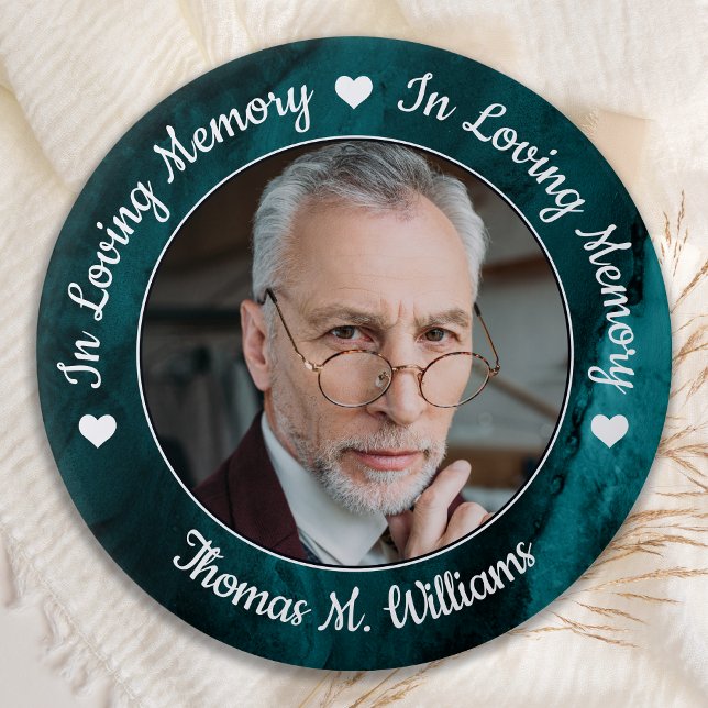 Funeral Loving Memory Photo Memorial Green Marble 7.5 Cm Round Badge (Creator Uploaded)