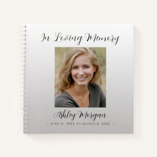 Funeral, Loving Memory, Silver, Name Dates Photo Notebook