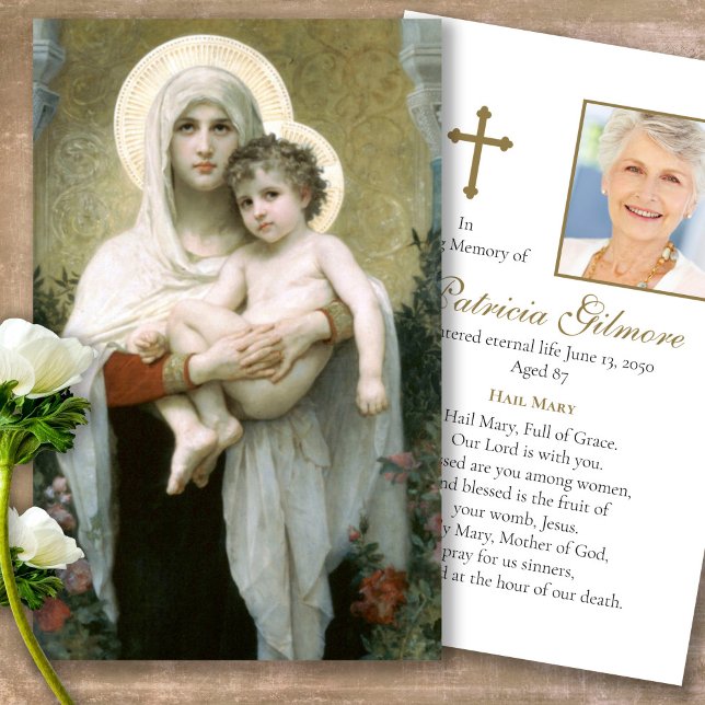Funeral Madonna of the Roses Prayer Sympathy Cards (catholic, religious, celebration of life, in loving memory of, prayer cards for bereavement)