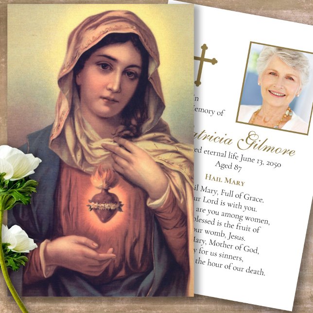 Funeral Mary Sacred Heart Prayer Sympathy Cards (catholic, religious, celebration of life, in loving memory of, prayer cards for bereavement)