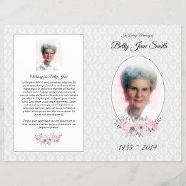 Funeral Mass Program | Grey and Pink Floral Flyer