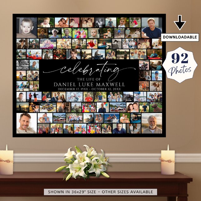Funeral Memorial 92 Photo Collage Celebrating Life Poster (Creator Uploaded)
