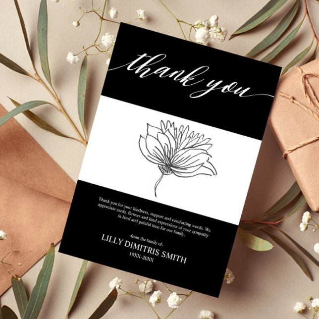 Funeral Memorial Black Floral Thank you card (Creator Uploaded)