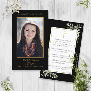 Funeral Memorial Black Gold Photo Prayer Cards