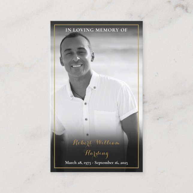 Funeral Memorial Black White Photo Prayer cards (Front)