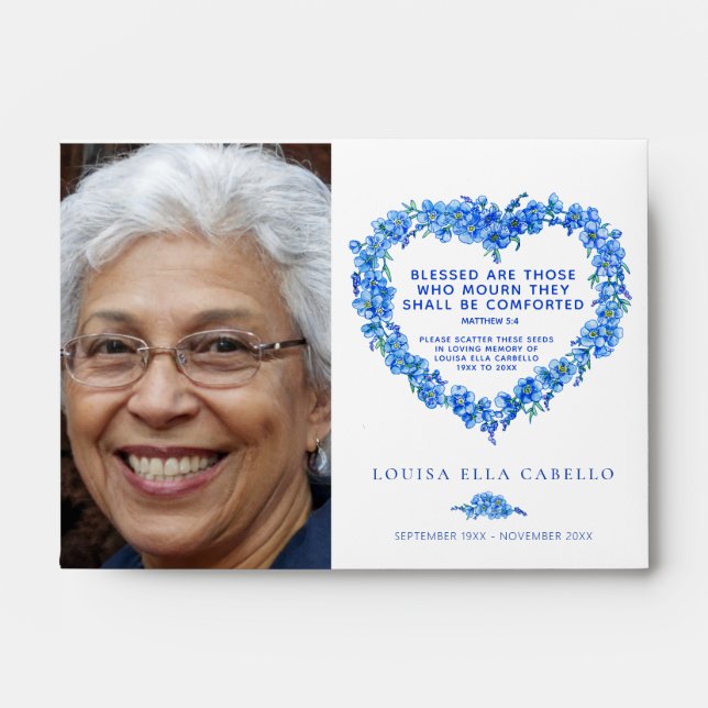 Funeral memorial blue forget-me-not seed favour envelope (Front)