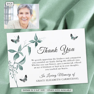 Funeral Memorial Butterfly Botanical Photo Thank You Card