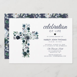 Funeral Memorial   Celebration of Life Blue Cross Invitation
