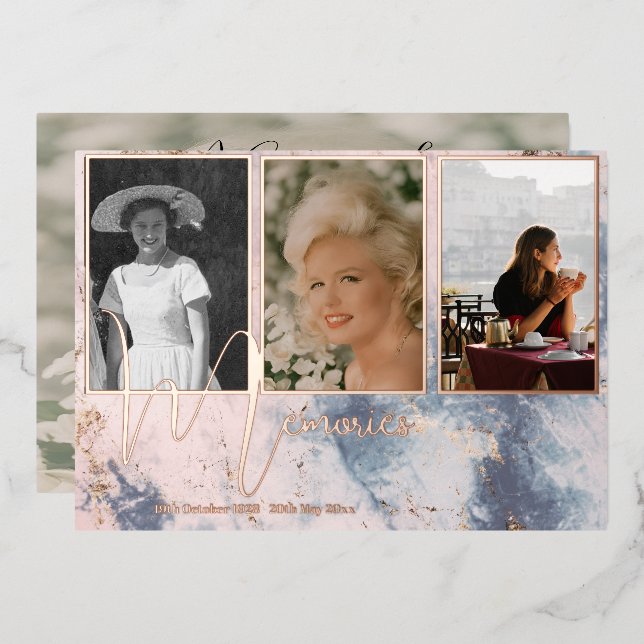 Funeral Memorial Elegant Stone Modern 4 Photo (Front/Back)