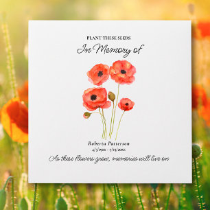 Funeral Memorial Favor, Watercolor Poppy Flowers  Envelope